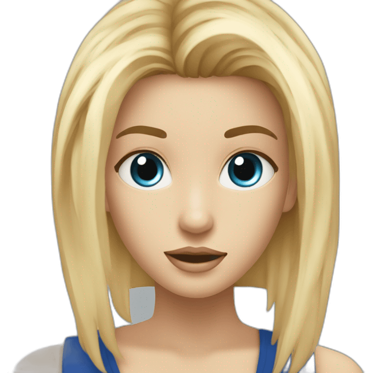 joven rubia de pelo largo y ojos azules xon la tardis detrás emoji