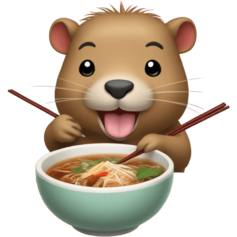 capybara with hello kitty ears eating pho emoji