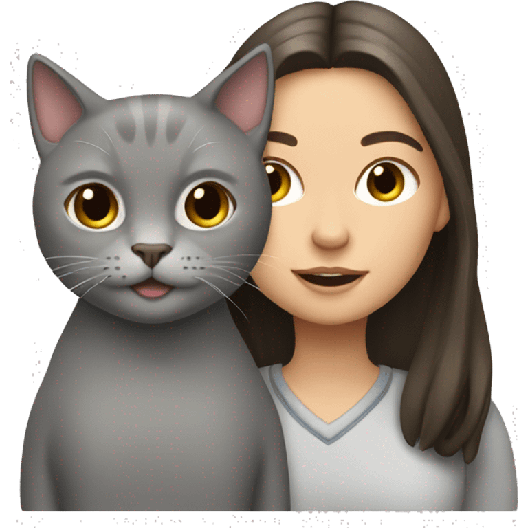 Gray cat with a brunette girl emoji