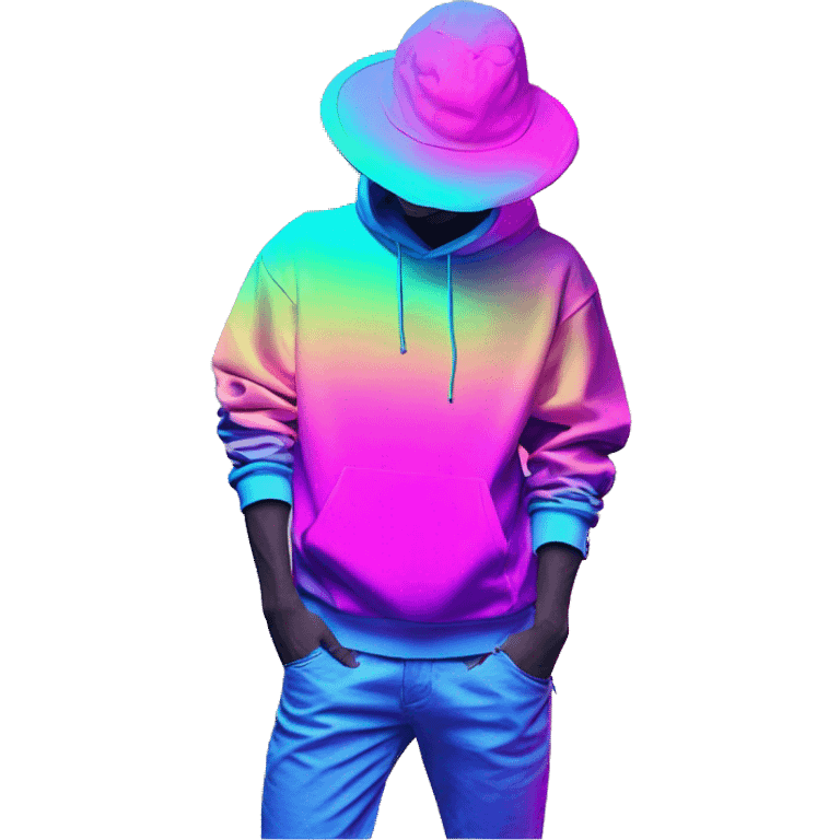 Multicoloured neon Vaporwave person hoodie dancing hip hop bucket hat tropical Skater fashion aesthetic baggy clothes graphic t shirt 420 emoji