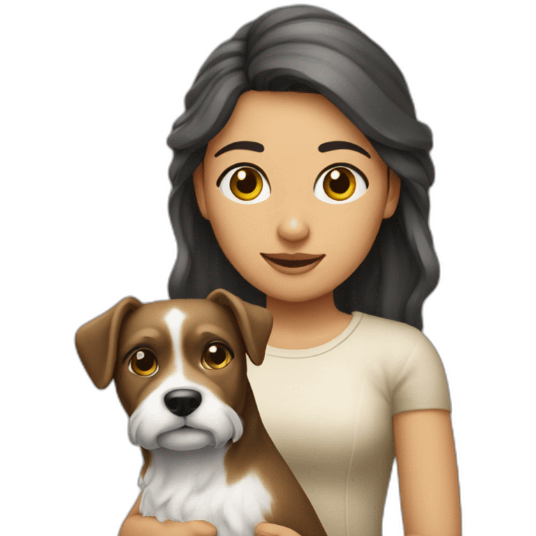 mujer pelo obscuro largo con perro maltés blanco emoji