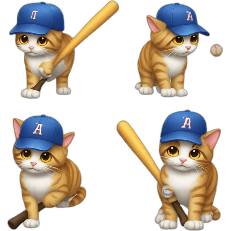 cat with a hat and a baseball bat emoji