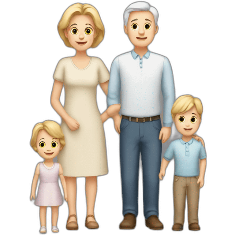 A white family with a mother-a father-two boys twins-old sister emoji