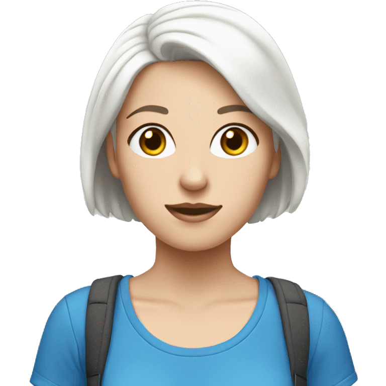 White Girl wearing blue tshirt, white short hair emoji