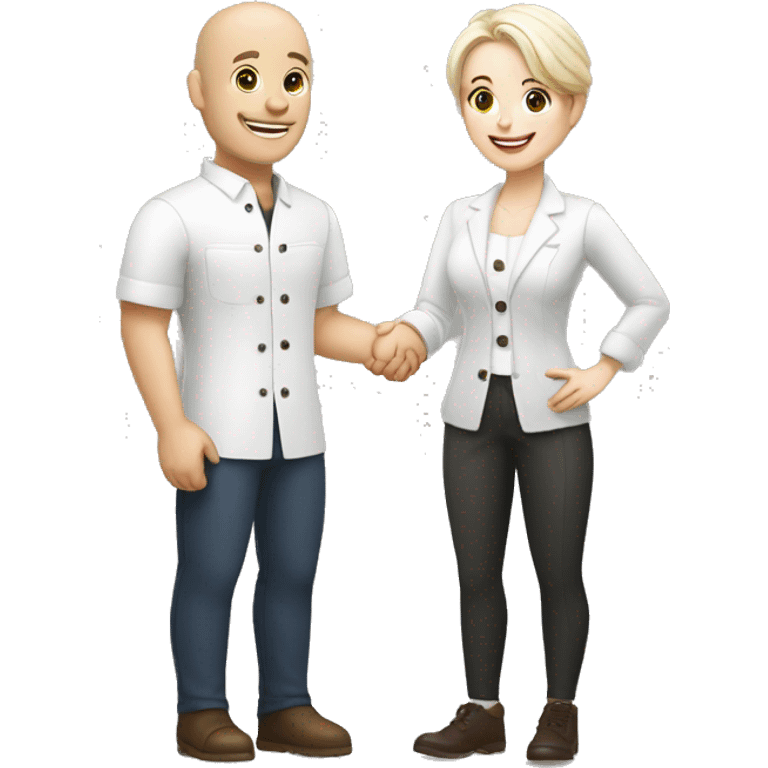 restaurant owner with white skin, and blogger with white skin, shaking hands in great detail emoji