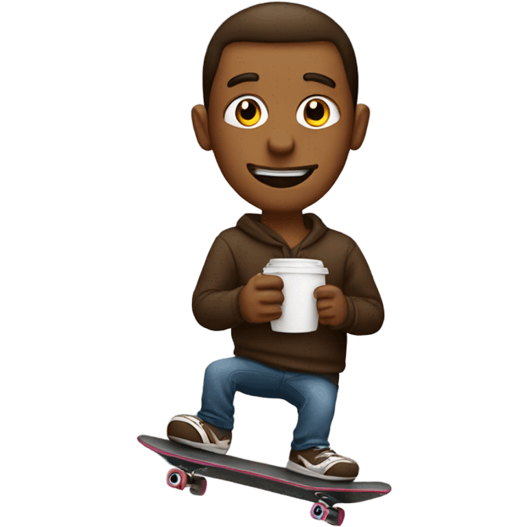 Man on a skateboard with coffe in his hand emoji