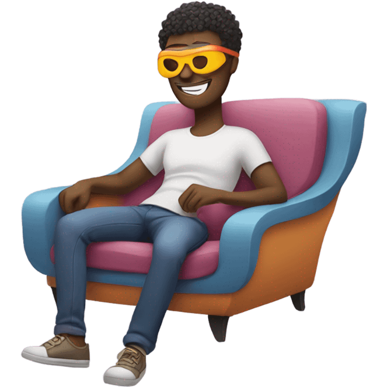 A cartoon with a mask on, relaxing  emoji