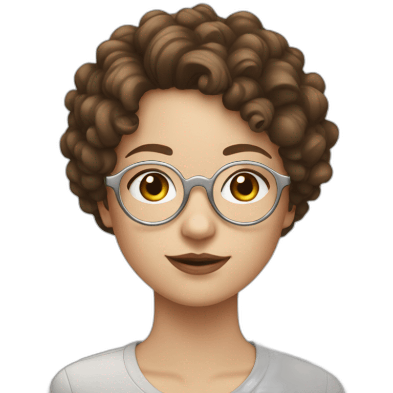 white girl with round silver glasses and really short brown curly hair emoji