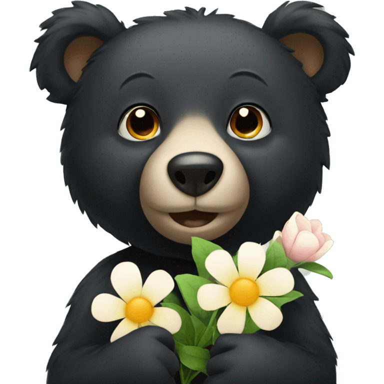 Black bear holding a flower  emoji