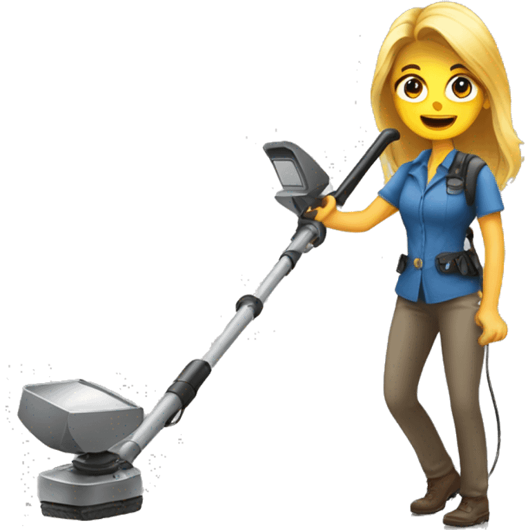 Pretty woman using a metal detector on ground emoji