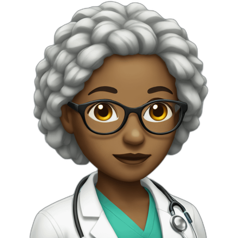 black woman doctor with short dreadlocks and large glasses emoji