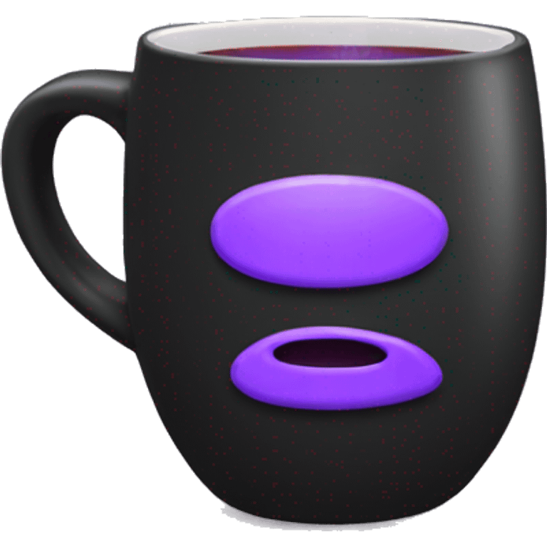 a black mug with purple tea emoji