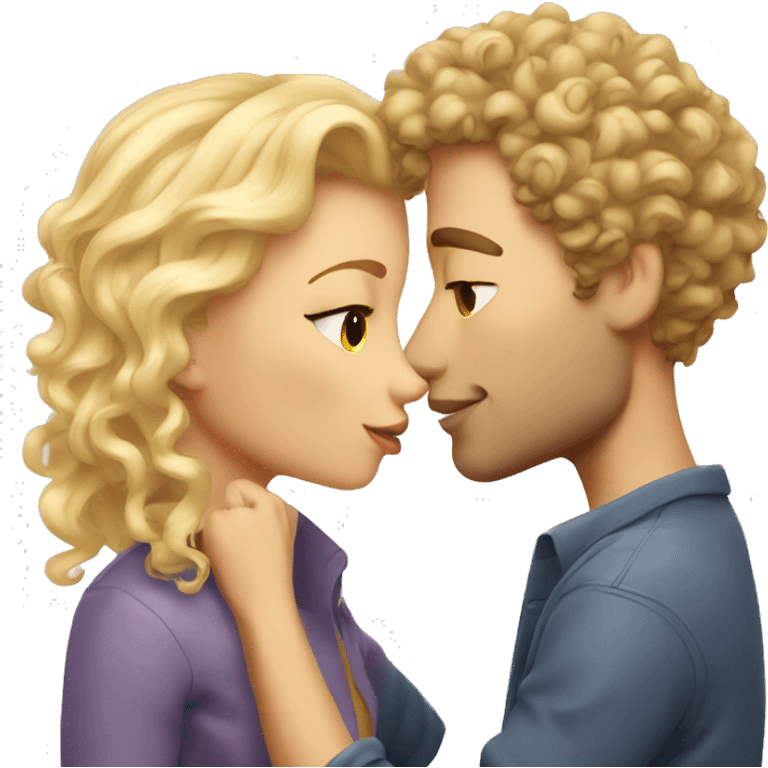 A curly blonde kisses a guy in love with blonde hair emoji