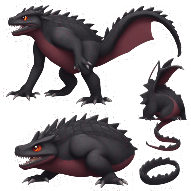 cool edgy black and maroon Dark-type nargacuga reptile Pokémon full body emoji