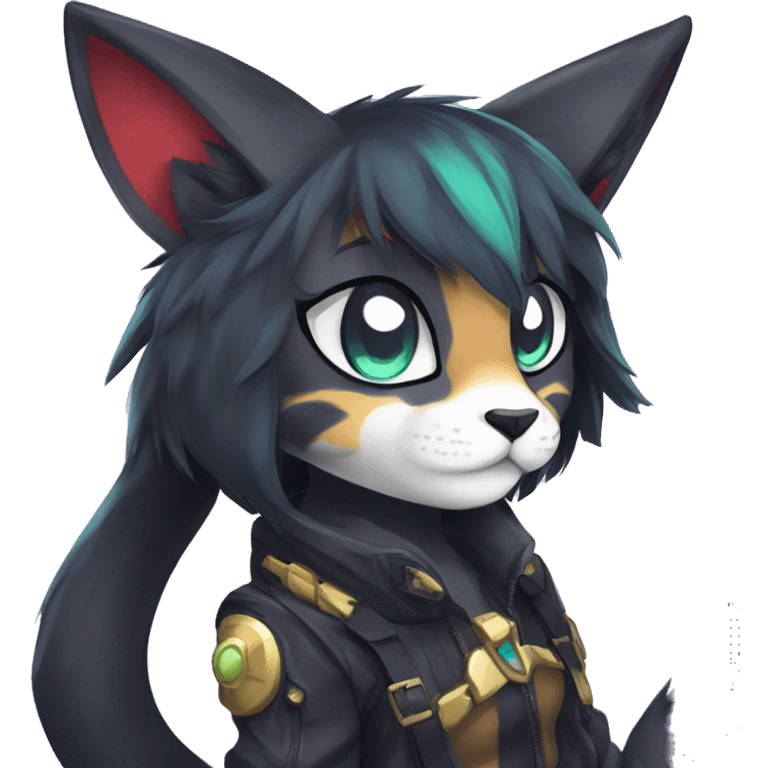 Anthro Dark Beautiful Colorful Shiny Edgy Cool Shy Grumpy FurSona Feline Fakemon Vtuber Model emoji