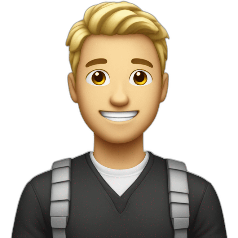 Create a innocent white student with big smile emoji