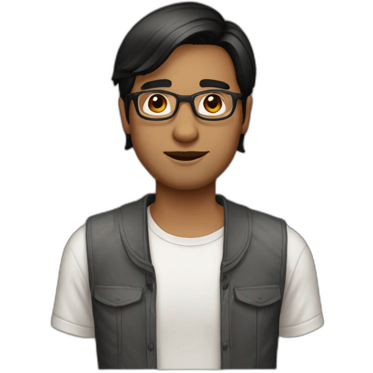 indian guy with fair skin with straight hair with round fully circular glasses black eyes black hair emoji