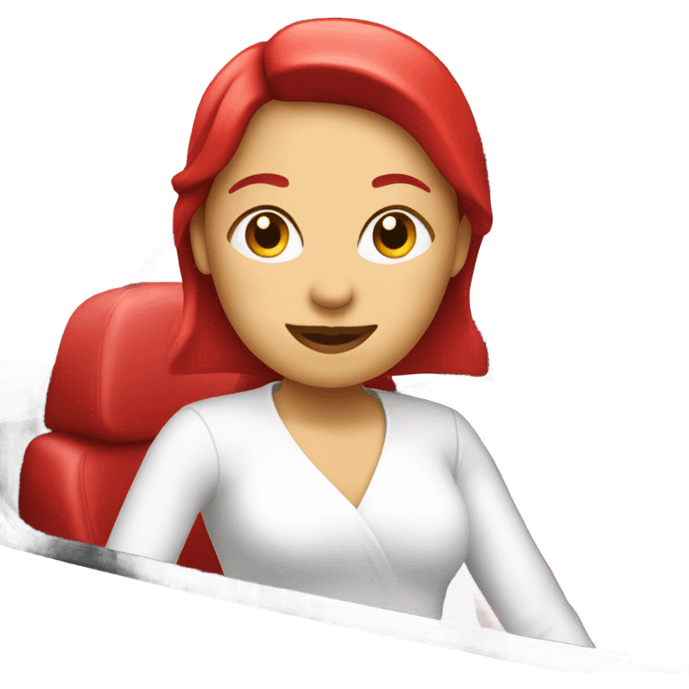 Lady in white car with red seats emoji