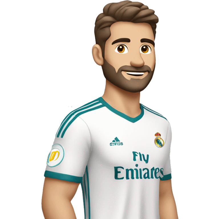 Hombre europeo moreno con perilla con camiseta del real madrid emoji