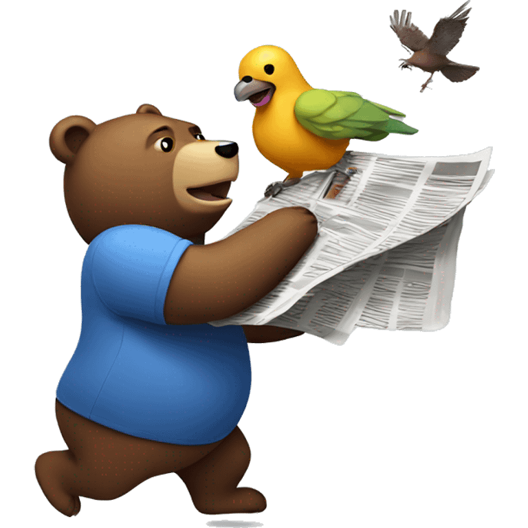 bear and bird fighting for newspaper emoji