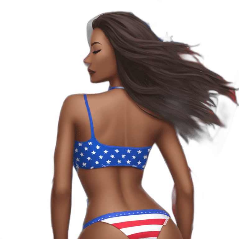 Sexy pose - woman wearing only an American flag bikini behind view emoji