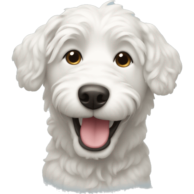 White doodle dog smiling emoji