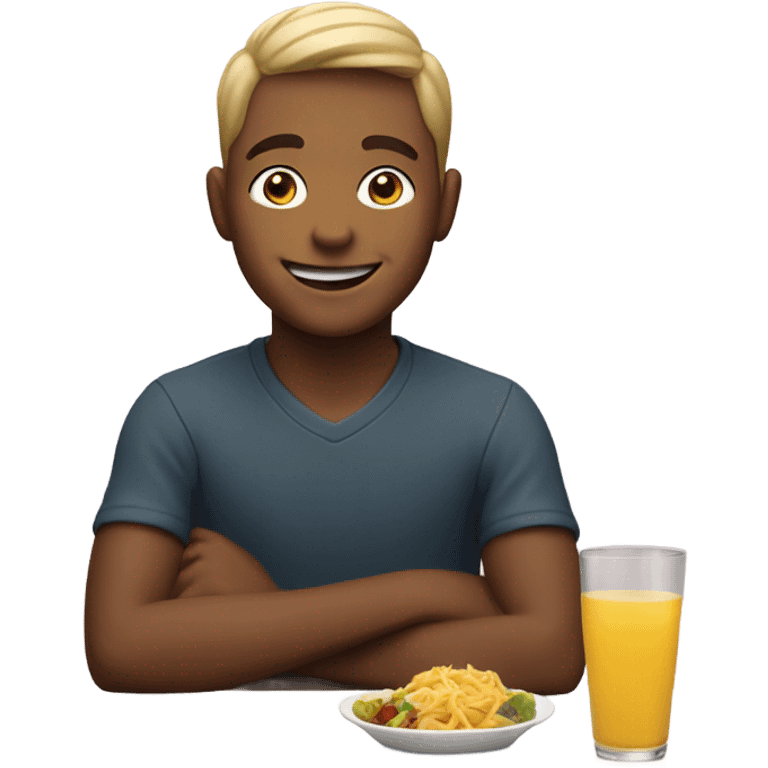 smiling boy at restaurant table emoji