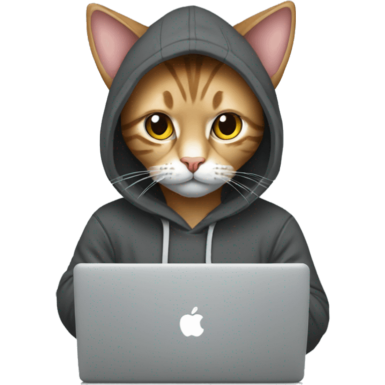 cat is a graphic designer in a hoodie and headphones, working at a computer in photoshop emoji