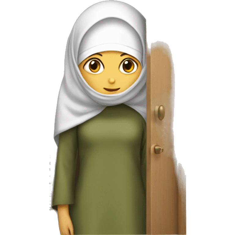 door and hijab girl hiding behind it emoji