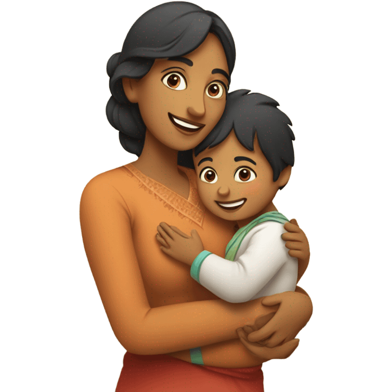 an indian mom with a kid emoji