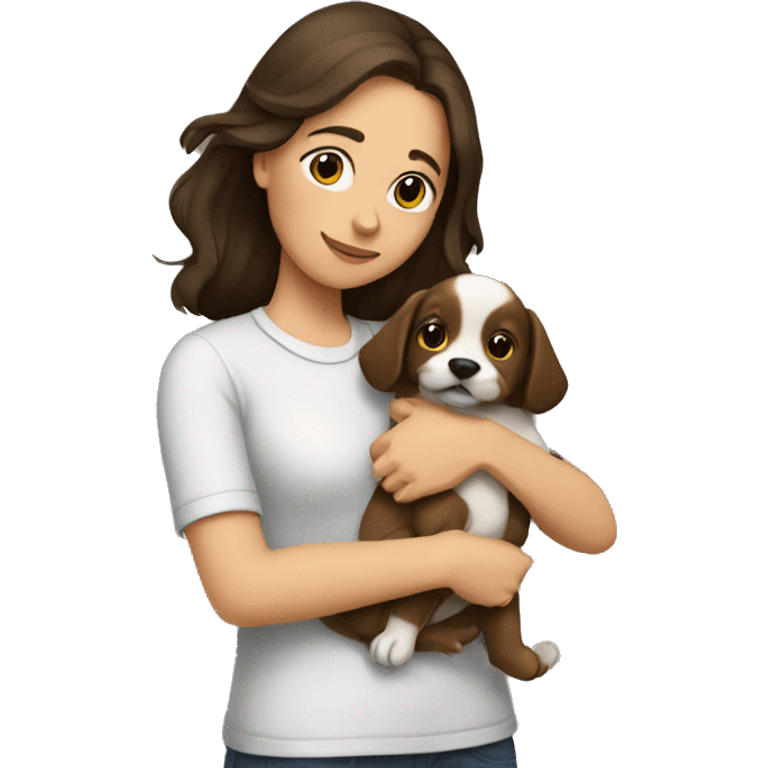 Brunette girl hugging a dog emoji