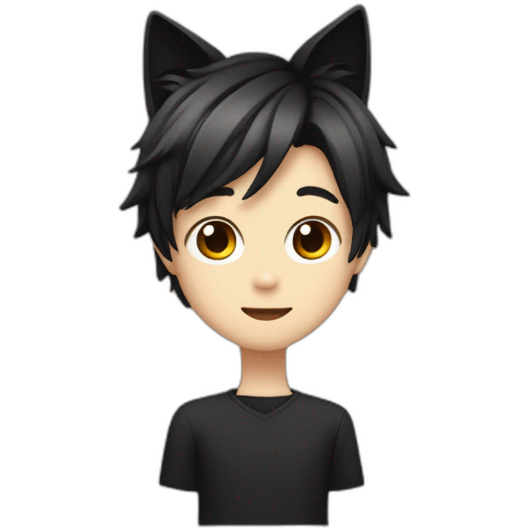 Japanese boy, with black cat ears and a cute hair style in black emoji