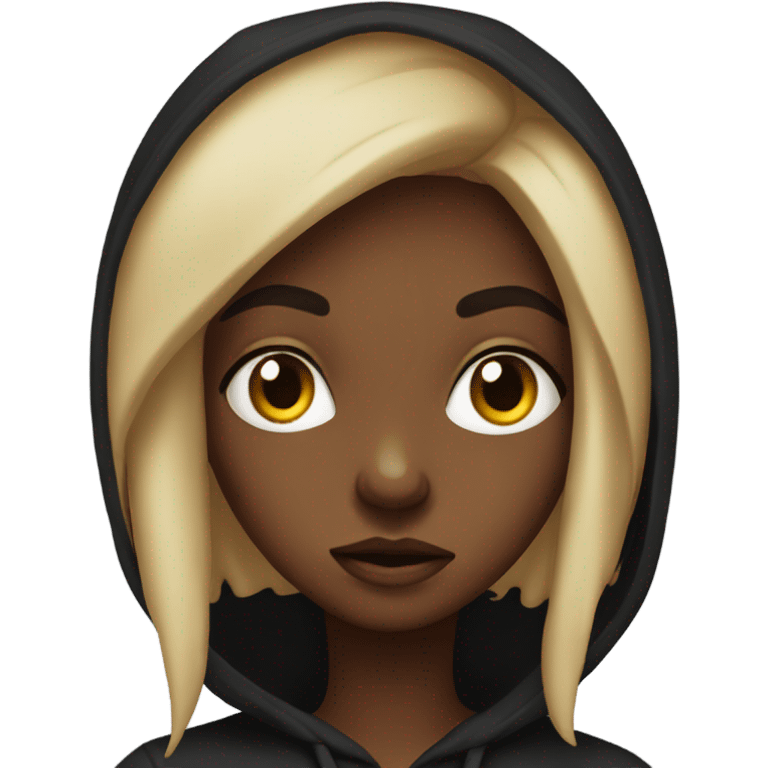 black girl making mad face with black hoodie emoji