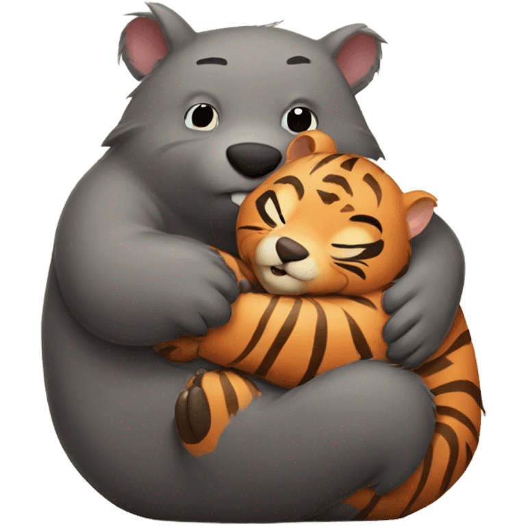 Big wombat hugging little Tiger  emoji