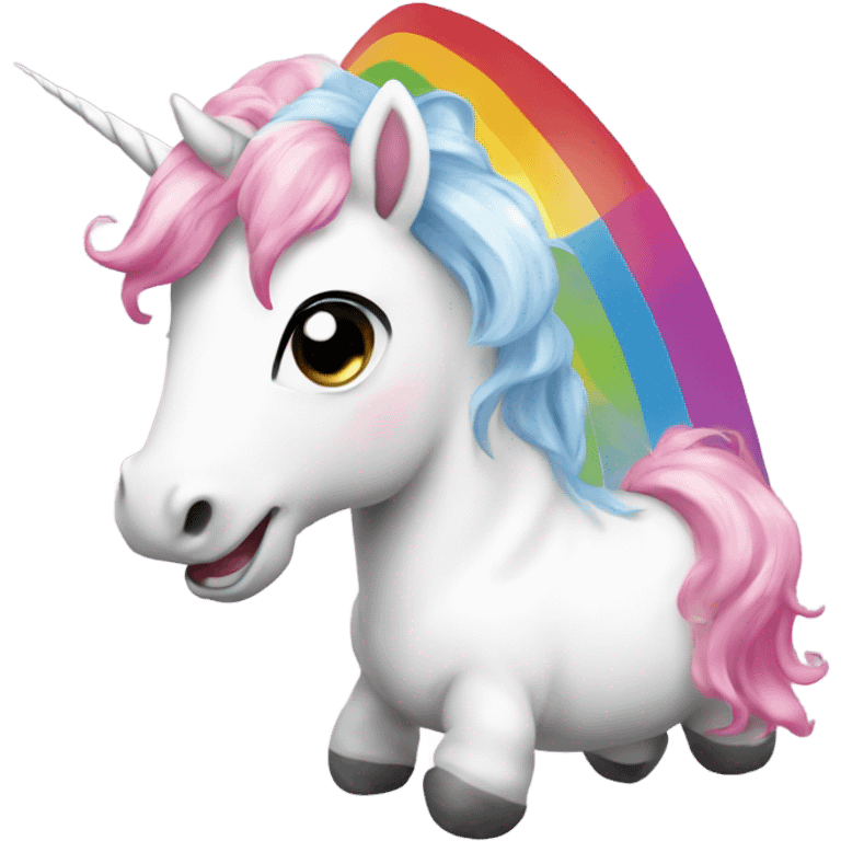 White unicorn with pink hair pooping rainbows emoji