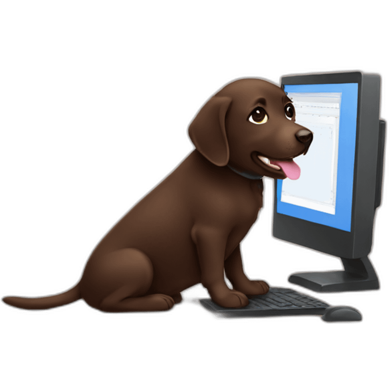 Chocolate labrador working on a computer emoji