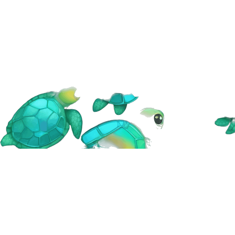 Sparkling Turtle made from kaleidoscopic crystalline rainbow oilslick cyan broken glass emoji