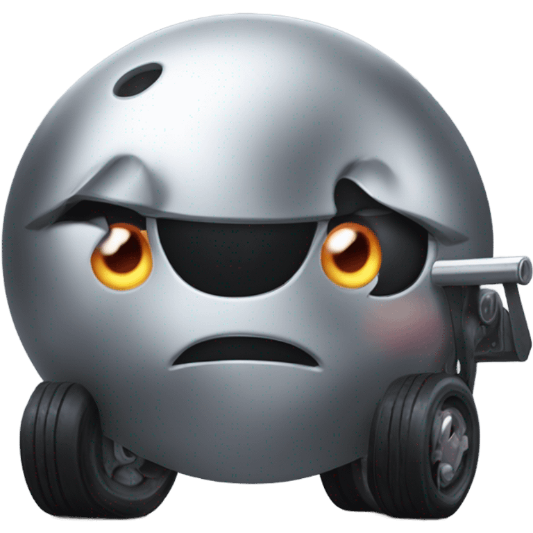 Metal cute black eyes Kirby ball driving on 4 car wheels emoji