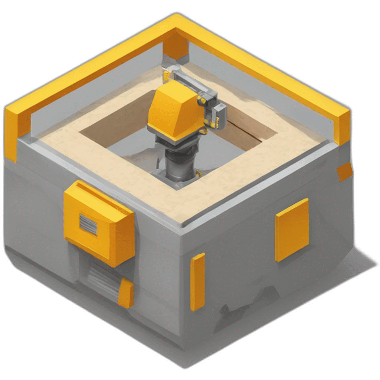 isometric hexagon solid outline border containing indoor creative factory woodworking metalworking people active working cnc machine tools simple clean industrial makerspace concrete #edc31b  emoji