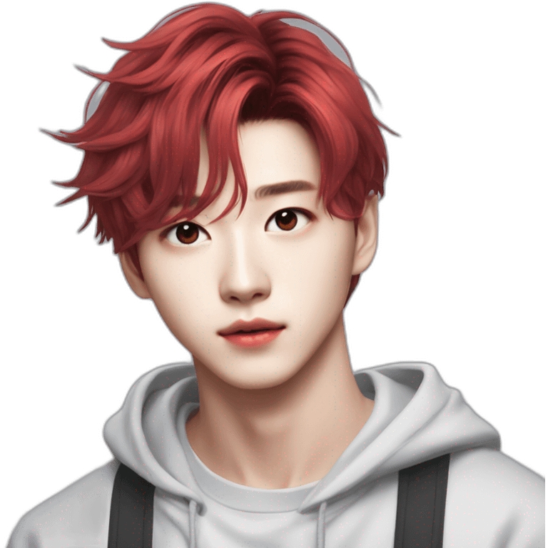 Stray Kids Hyunjin red medium-long hair  emoji