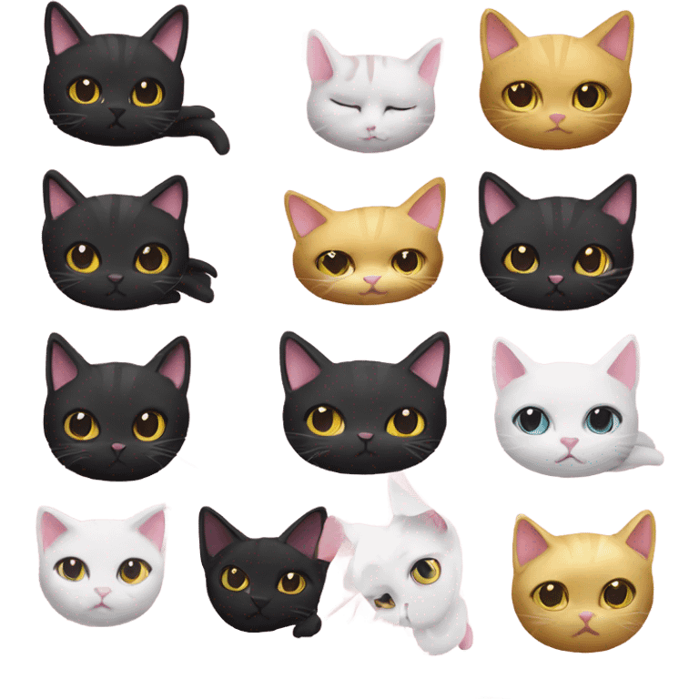 Pink cat, black cat, white cat, gold cat emoji