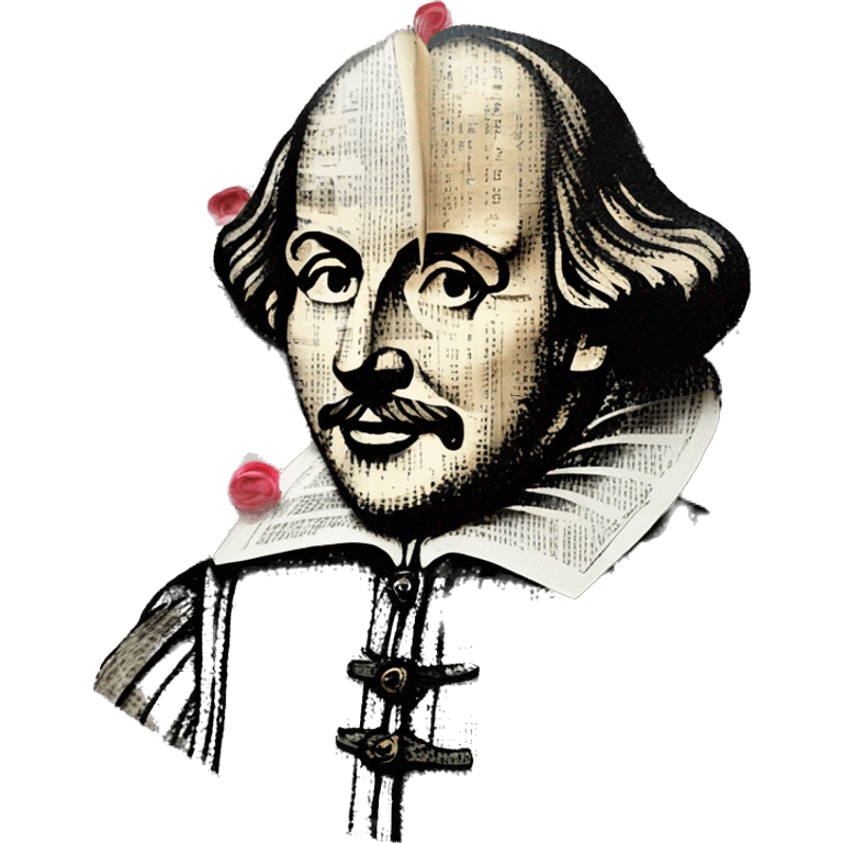 Shakespeare made of newspaper cuttings 420 roses flowers emoji