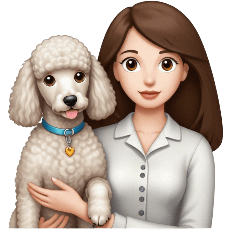 Long straight brown hair brown eyes beautiful women and white standard poodle you're holding emoji