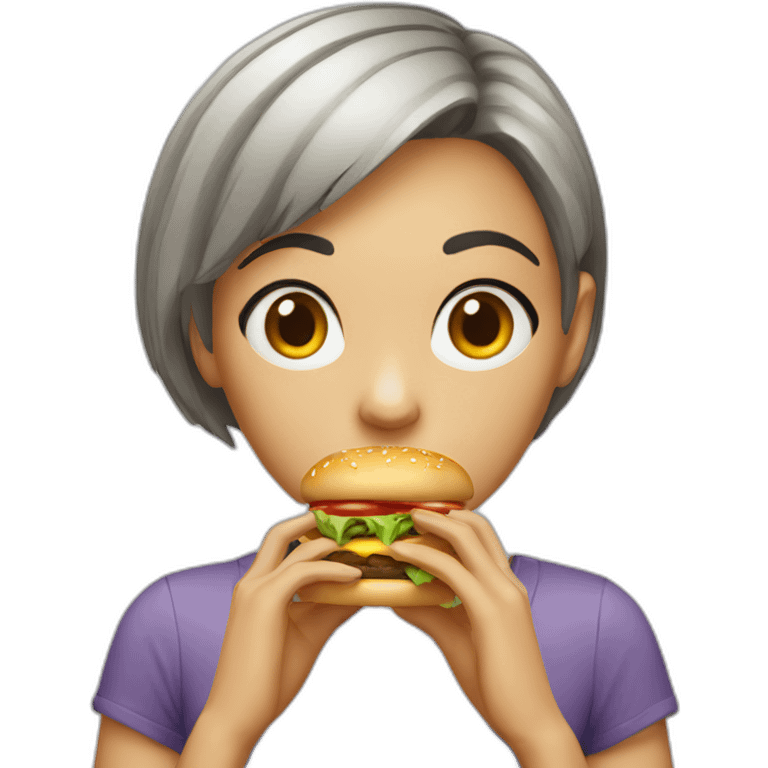 a-girl- with- short- hair-eating- burger emoji