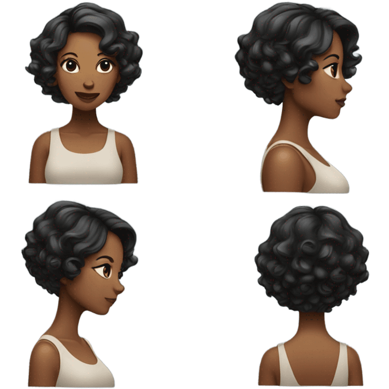 black woman with black curled short bob and a nice top emoji