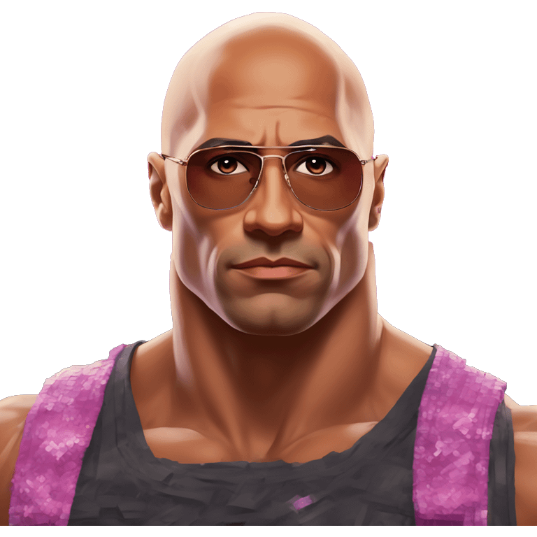 Synthwave The Rock in Soviet pixel style, oil paint, epic eyes, intricate lips, exquisite pose, beautiful, desirable, logical, Midsommar  emoji