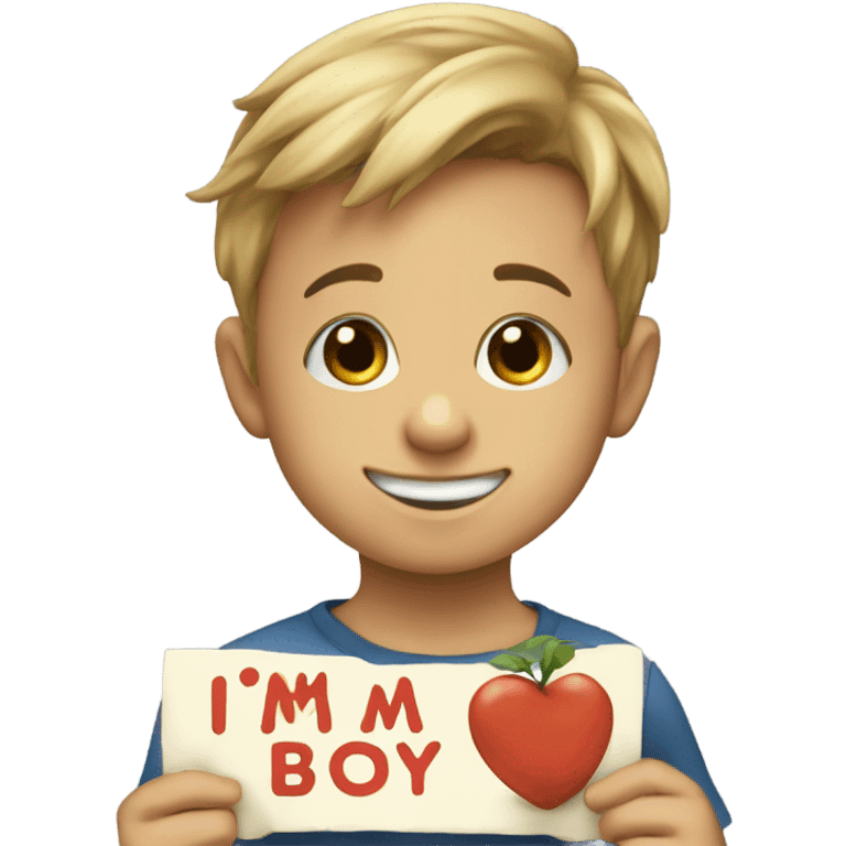 Kid holding a sign that says “I’m a good boy” emoji