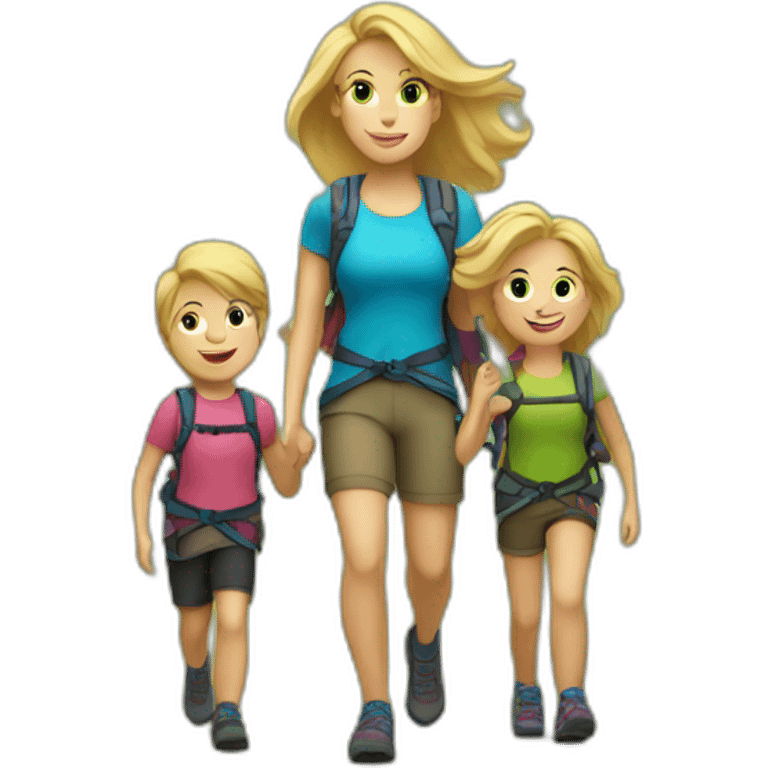 Mom hiking with Kids blond hair emoji