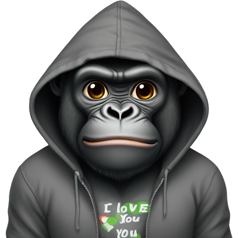 Gorilla wearing a hoodie saying I love you emoji