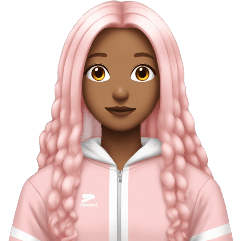 Light Pink long hair white anime girl with tracksuit on and striped top emoji